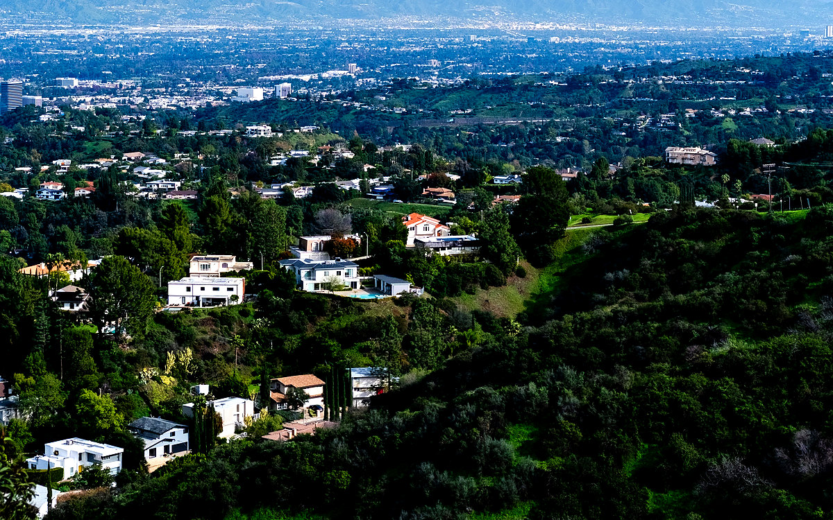 Hillside homes and open hillside land above the Los Angeles basin