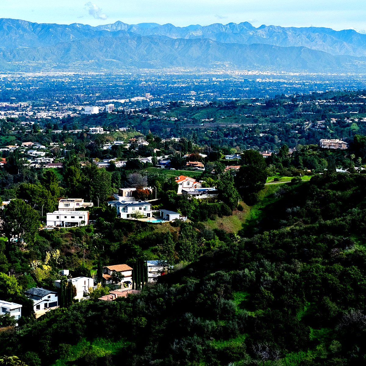 Hillside homes and open hillside land above the Los Angeles basin